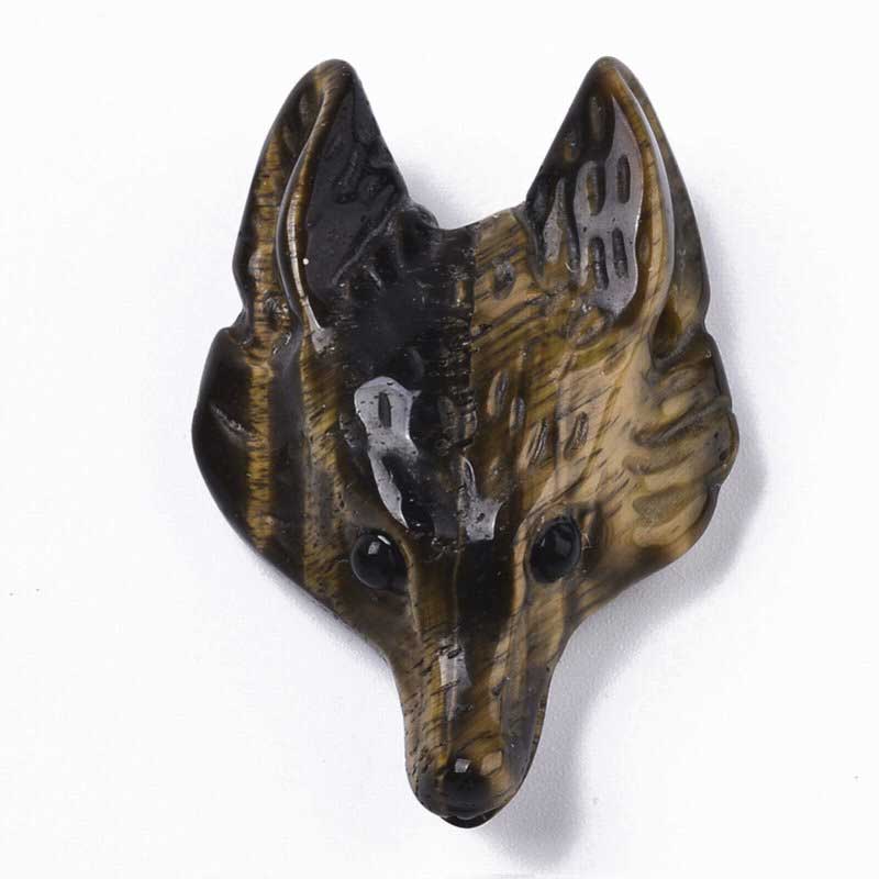 Stone Pendant -  Wolf Head - Tiger Eye