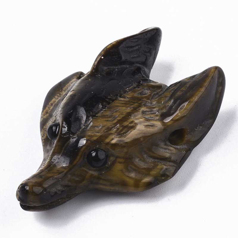 Stone Pendant -  Wolf Head - Tiger Eye