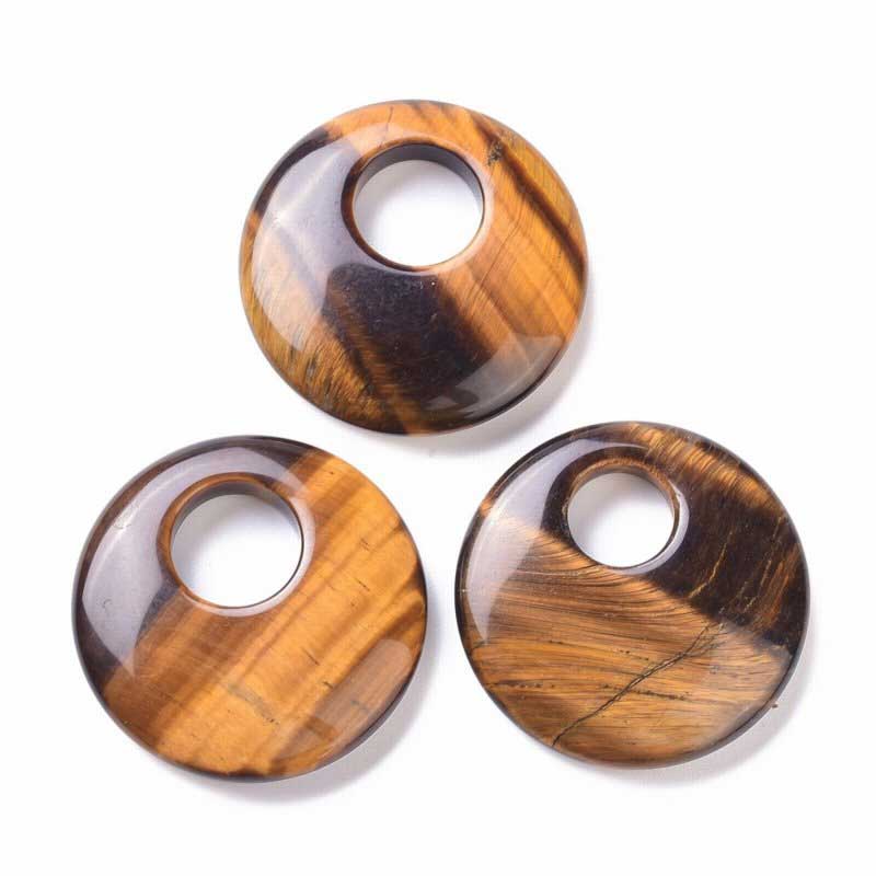 Stone Pendant - 40mm Gogo Donuts - Tiger Eye