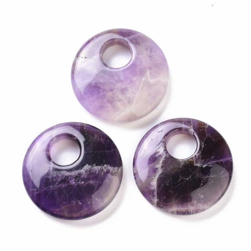 Stone Pendant - 40mm Gogo Donuts - Amethyst