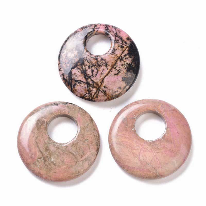 Stone Pendant - 40mm Gogo Donuts - Rhodonite