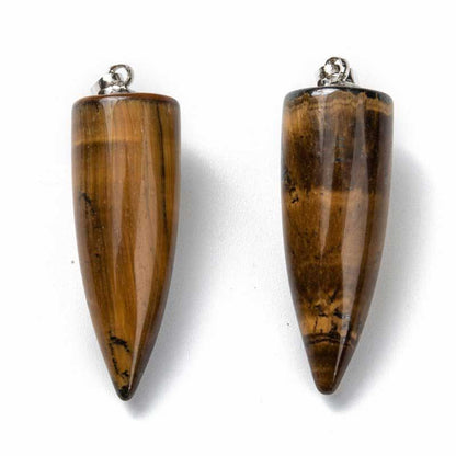 Stone Pendant - 35mm Pendulum Drop - Tiger Eye - Platinum Plated