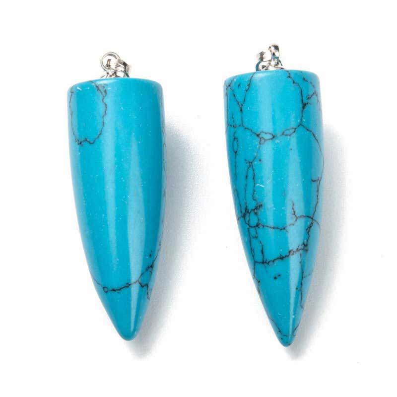 Stone Pendant - 35mm Pendulum Drop - Turquoise (Imitation) - Platinum Plated