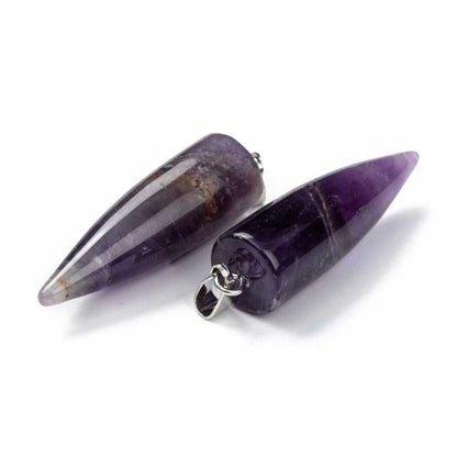 Stone Pendant - 35mm Pendulum Drop - Amethyst - Platinum Plated