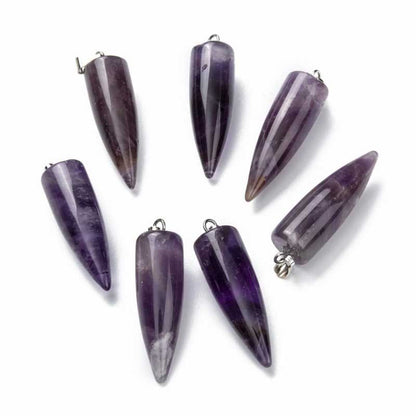 Stone Pendant - 35mm Pendulum Drop - Amethyst - Platinum Plated