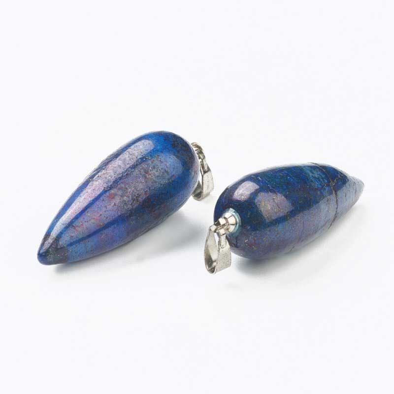 Stone Pendant - 33mm Hanging Drop - Lapis - Platinum Plated