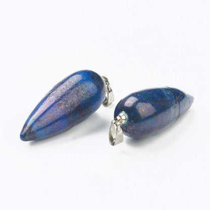 Stone Pendant - 33mm Hanging Drop - Lapis - Platinum Plated