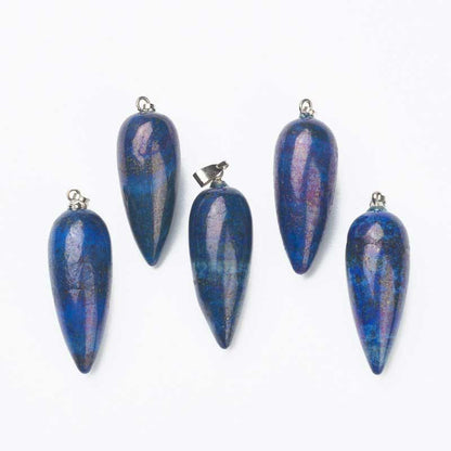 Stone Pendant - 33mm Hanging Drop - Lapis - Platinum Plated