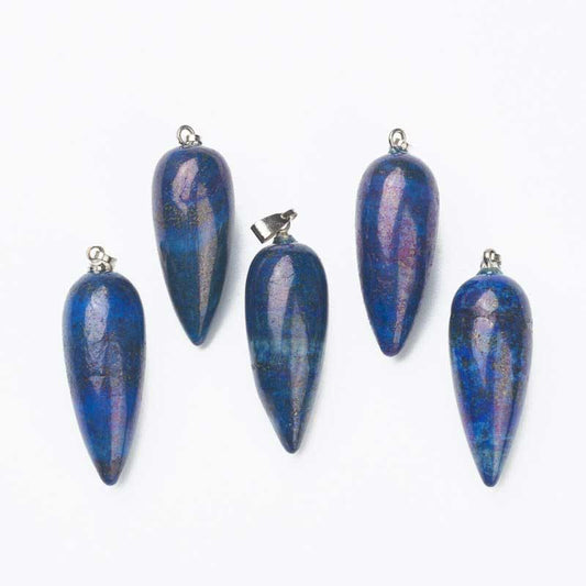 Stone Pendant - 33mm Hanging Drop - Lapis - Platinum Plated