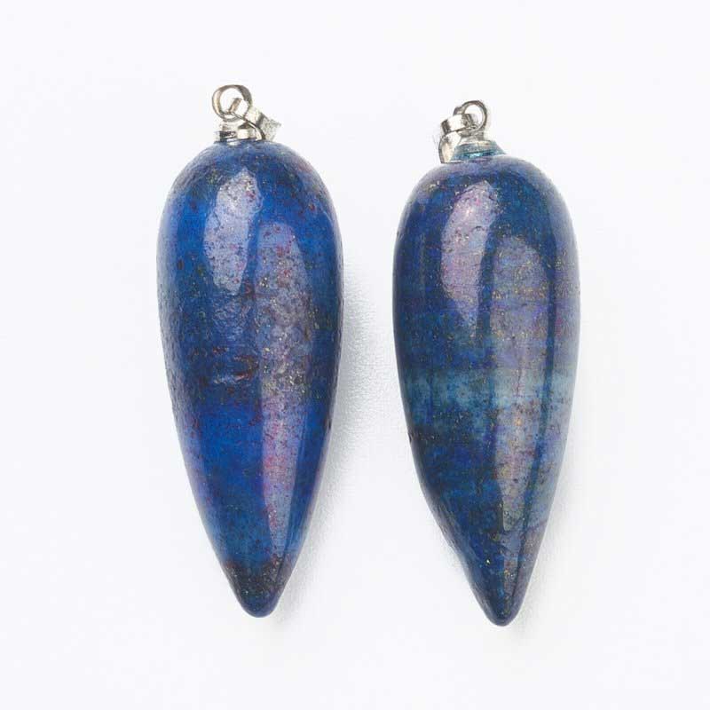 Stone Pendant - 33mm Hanging Drop - Lapis - Platinum Plated