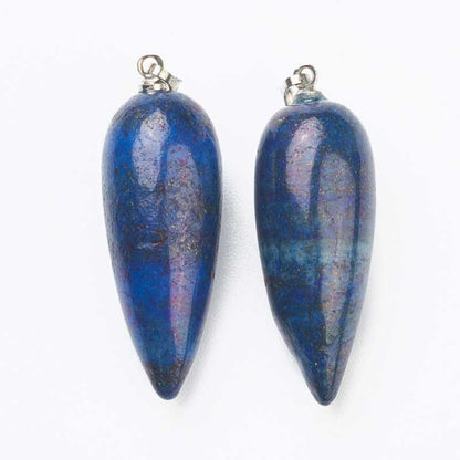 Stone Pendant - 33mm Hanging Drop - Lapis - Platinum Plated