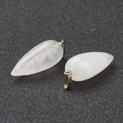 Stone Pendant - 33mm Hanging Drop - Quartz - Platinum Plated