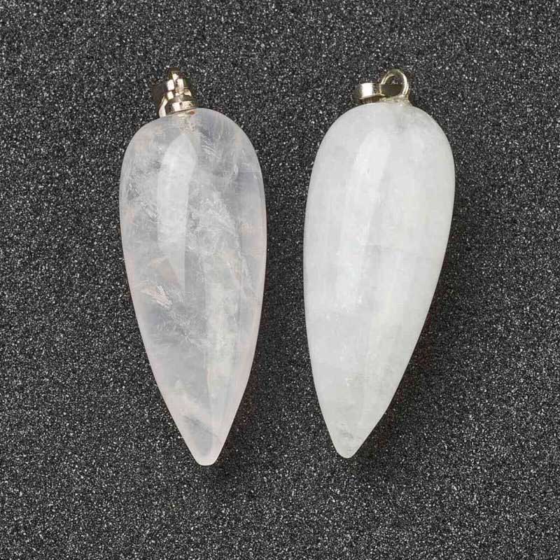 Stone Pendant - 33mm Hanging Drop - Quartz - Platinum Plated