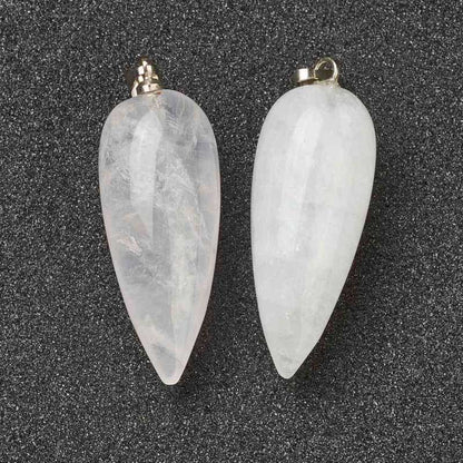 Stone Pendant - 33mm Hanging Drop - Quartz - Platinum Plated