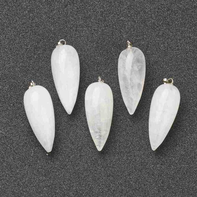 Stone Pendant - 33mm Hanging Drop - Quartz - Platinum Plated