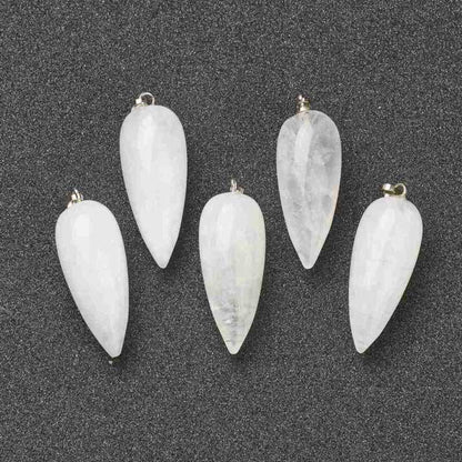 Stone Pendant - 33mm Hanging Drop - Quartz - Platinum Plated