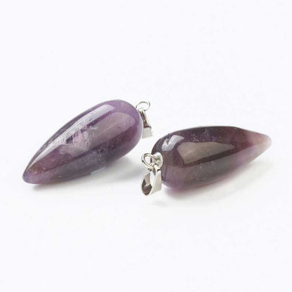 Stone Pendant - 33mm Hanging Drop - Amethyst - Platinum Plated