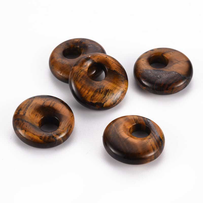 Stone Pendant/Charm - 18mm Puffy Gogo Donut - Tiger Eye