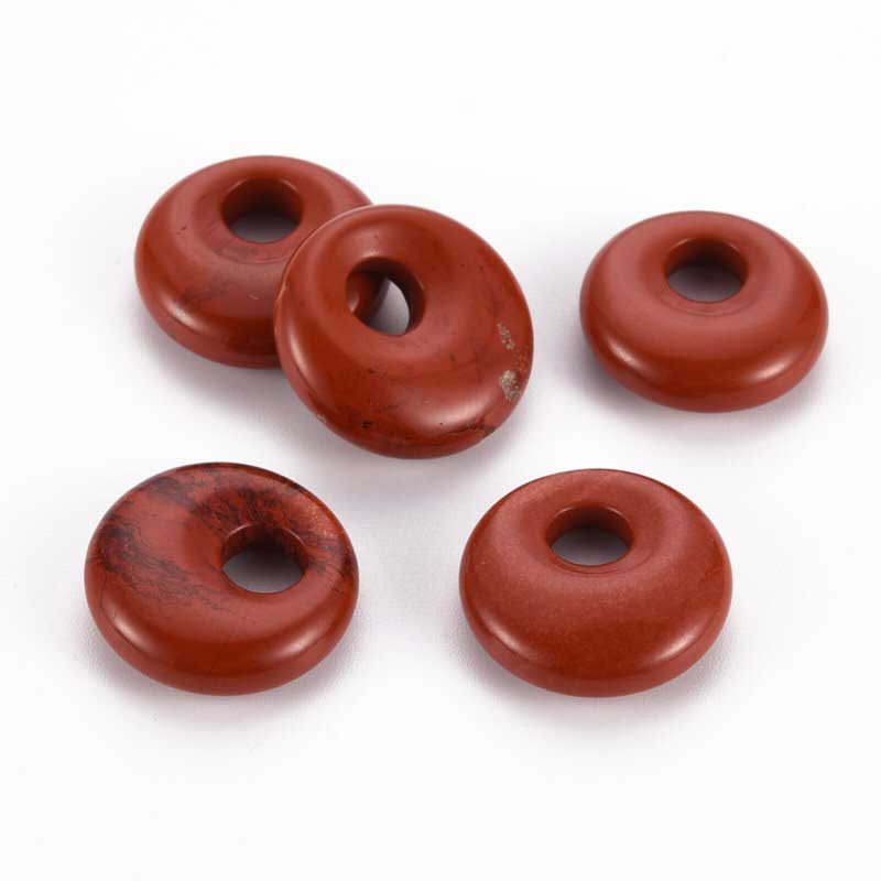 Stone Pendant/Charm - 18mm Puffy Gogo Donut - Red Jasper