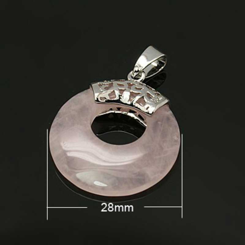 Stone Pendant - 28mm Donut with Bail - Rose Quartz - Platinum Plated