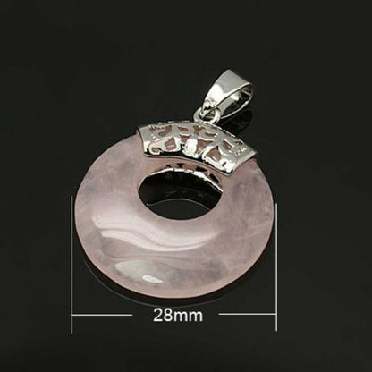 Stone Pendant - 28mm Donut with Bail - Rose Quartz - Platinum Plated