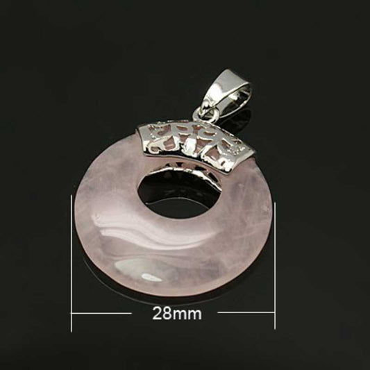 Stone Pendant - 28mm Donut with Bail - Rose Quartz - Platinum Plated