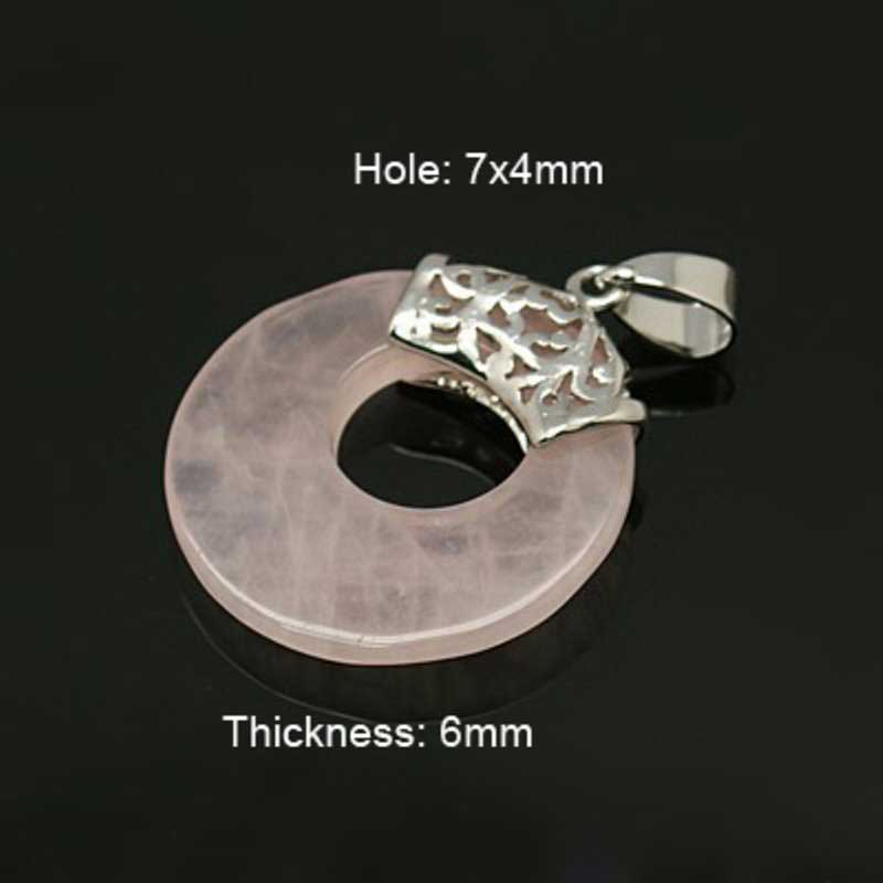 Stone Pendant - 28mm Donut with Bail - Rose Quartz - Platinum Plated