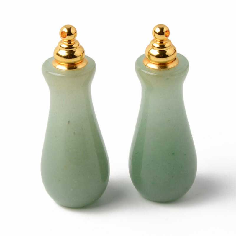 Stone Pendant - 55mm Scent Bottle Pendant - Green Aventurine - Gold Plated