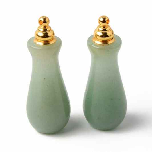 Stone Pendant - 55mm Scent Bottle Pendant - Green Aventurine - Gold Plated