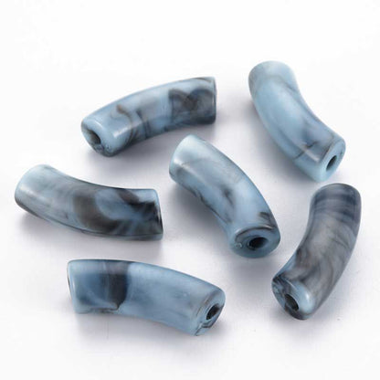 Acrylic Beads - 34mm Curved Tube - Sea Blue (10)