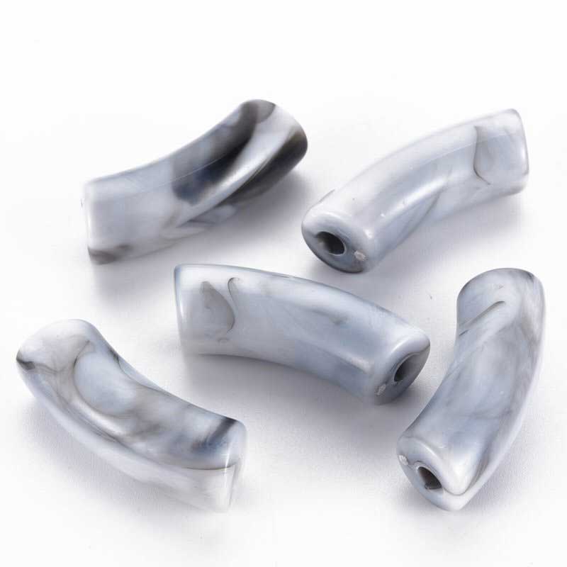 Acrylic Beads - 34mm Curved Tube - Grey Fog (10)