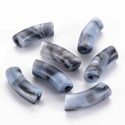 Acrylic Beads - 34mm Curved Tube - Blue Grey (10)