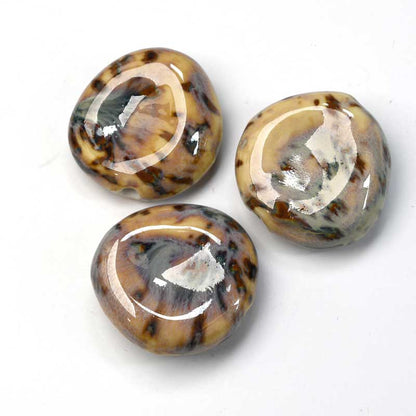 Glazed Porcelain Bead - 34mm Dished Round - Duck Egg (5)