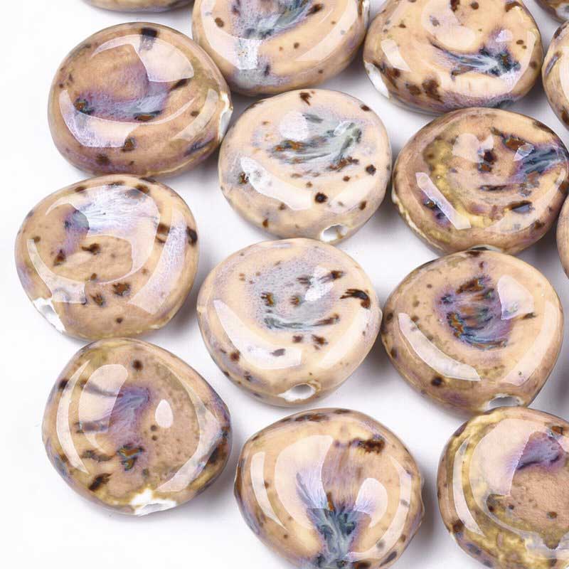 Glazed Porcelain Bead - 34mm Dished Round - Duck Egg (5)