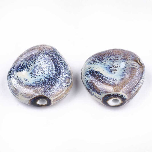 Glazed Porcelain Bead - 34mm Dished Round - Nebula (5)