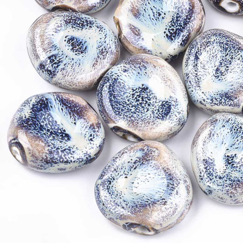 Glazed Porcelain Bead - 34mm Dished Round - Nebula (5)