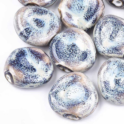 Glazed Porcelain Bead - 34mm Dished Round - Nebula (5)