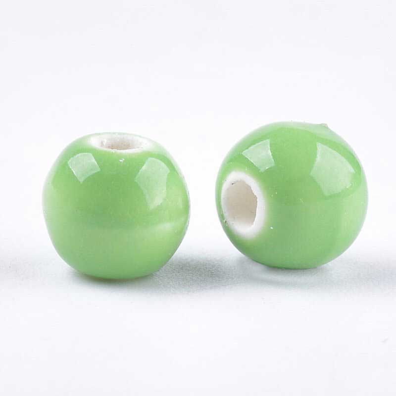 Glazed Porcelain Bead - 7mm Round - Spring Green (20)