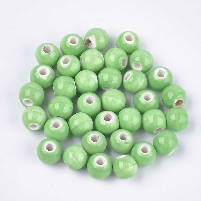 Glazed Porcelain Bead - 7mm Round - Spring Green (20)