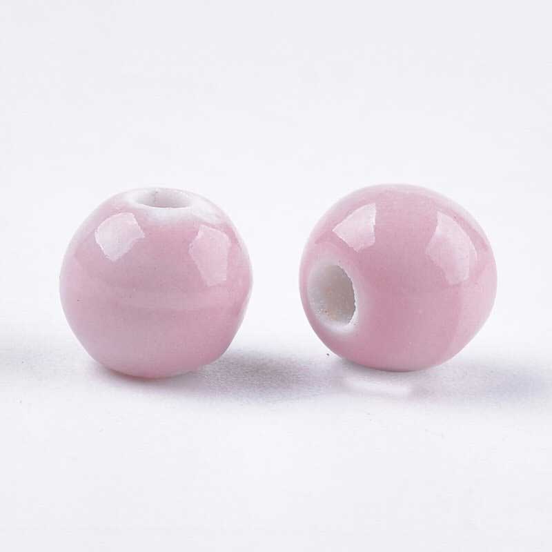 Glazed Porcelain Bead - 7mm Round - Rose (20)