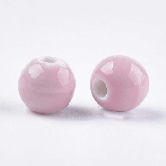 Glazed Porcelain Bead - 7mm Round - Rose (20)
