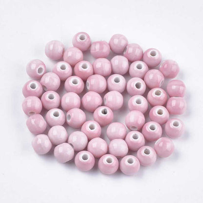 Glazed Porcelain Bead - 7mm Round - Rose (20)