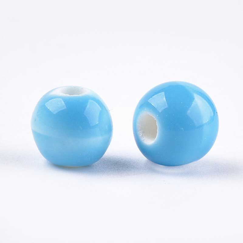 Glazed Porcelain Bead - 7mm Round - Bluebird (20)