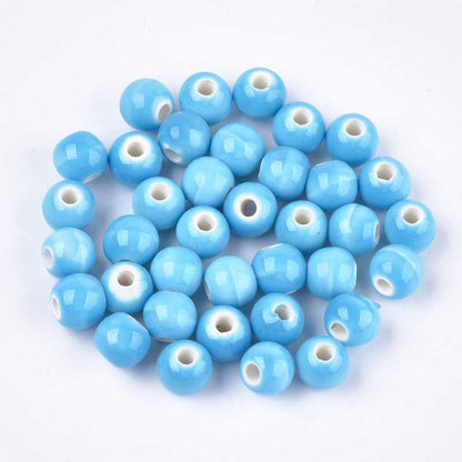 Glazed Porcelain Bead - 7mm Round - Bluebird (20)