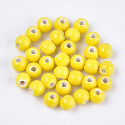 Glazed Porcelain Bead - 7mm Round - Canary (20)