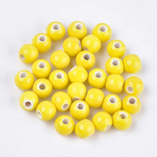 Glazed Porcelain Bead - 7mm Round - Canary (20)