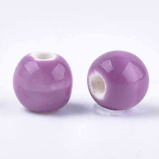 Glazed Porcelain Bead - 7mm Round - Orchid (20)
