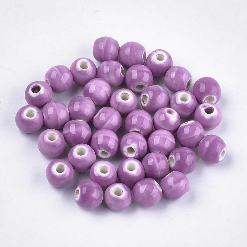 Glazed Porcelain Bead - 7mm Round - Orchid (20)
