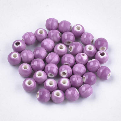 Glazed Porcelain Bead - 7mm Round - Orchid (20)