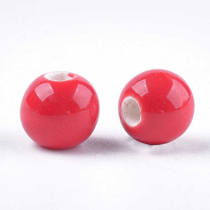 Glazed Porcelain Bead - 7mm Round - Cherry (20)